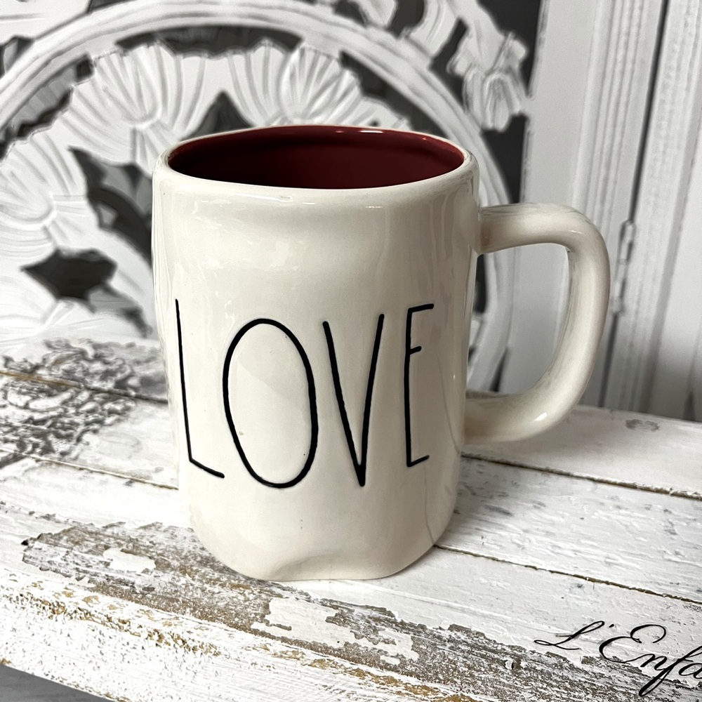Rae Dunn Coffee Mug “Love”, Red Interior, Valentines Day Mug